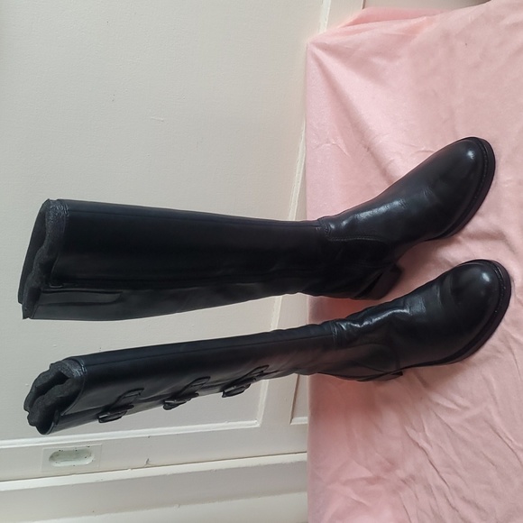 Ecco Shoes Ecco Black Leather Knee High With Buckles Zipup Boots Womens Sz 38 Us 7 75 Poshmark